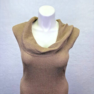 Coldwater Creek Cowl Neck Ribbed Sleeveless Silk Tunic Brown Tweed Size M